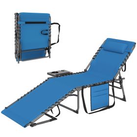 Folding Outdoor Chaise Lounge Chair Tanning Chair with 5-Level Adjustable Back, Side Table, Pillow, Pocket, Blue (Option: Blue-780x170x620 mm)