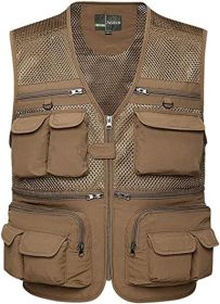 Mens Waistcoat Summer Outdoor Casual Fishing Safari Hiking Vest with Multi-Pocket (Color: Khaki, size: M)