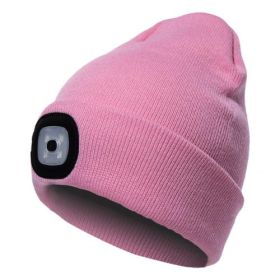 LED Knit Hat Button Cell Type Knitted Hat With Light Glowing (Color: Pink, Style: B)