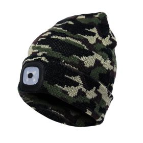 LED Knit Hat Button Cell Type Knitted Hat With Light Glowing (Color: Camouflage gold, Style: C)