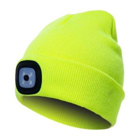 LED Knit Hat Button Cell Type Knitted Hat With Light Glowing (Color: Fluorescent yellow, Style: B)