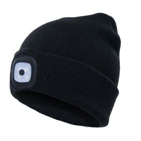 LED Knit Hat Button Cell Type Knitted Hat With Light Glowing (Color: Black, Style: B)