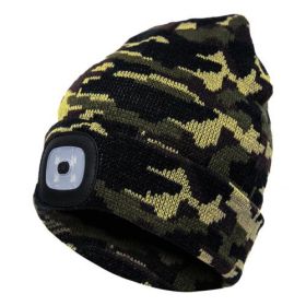 LED Knit Hat Button Cell Type Knitted Hat With Light Glowing (Color: Camouflage green, Style: C)