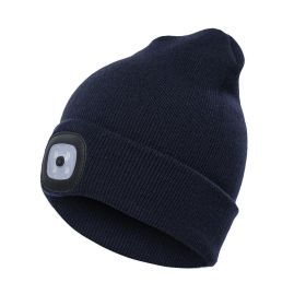 LED Knit Hat Button Cell Type Knitted Hat With Light Glowing (Color: Blue, Style: C)