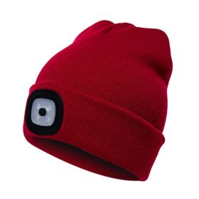LED Knit Hat Button Cell Type Knitted Hat With Light Glowing (Color: Red, Style: B)
