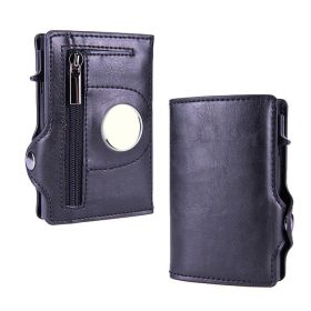 AirTag Wallet Case; RFID Blocking Pop Up Air Tag Leather Wallet With Zipper; Slim Smart Credit Card Holder Wallet With Airtag Holder Case (Color: Plain Black)
